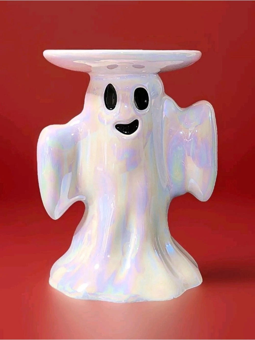 2024 Halloween GHOST 3-Wick Candle Holder Opalescent Pedestal Bath & Body Works